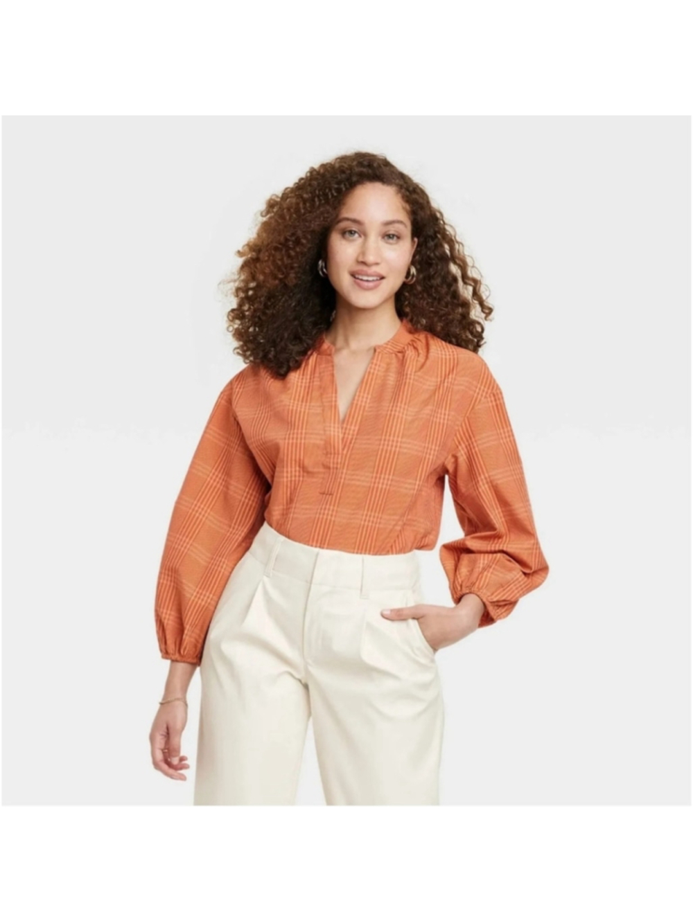 A New Day Women's Long Sleeve Popover Top Rust Size Medium